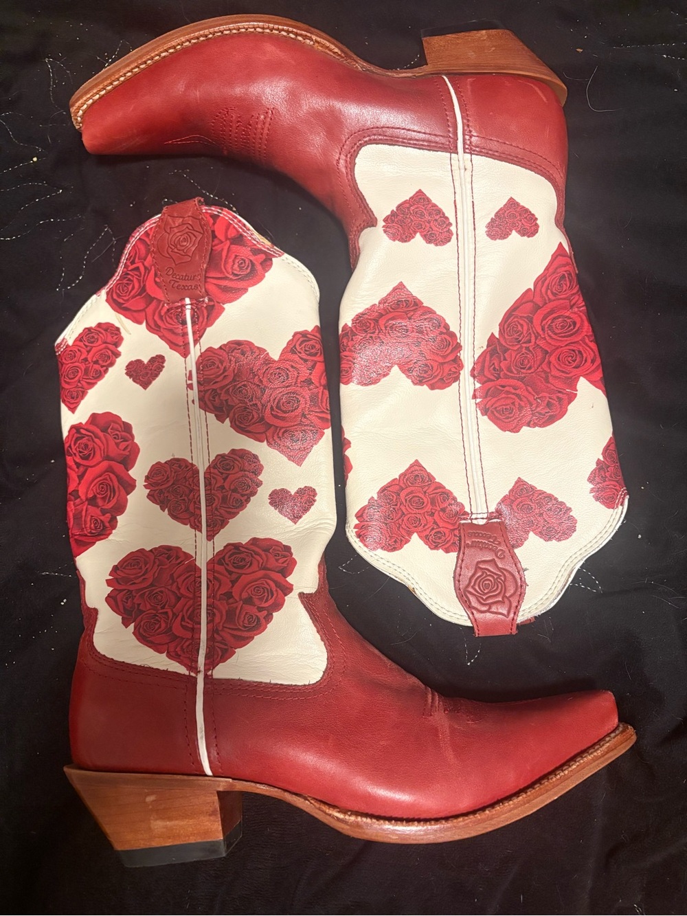 Women's Red & White Heart-Print Western Boots